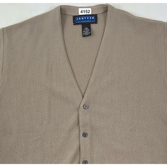 Vtg Jantzen Classics Cardigan Sweater Men Large Grunge Grandpa Cobain Beige USA - Picture 1 of 10